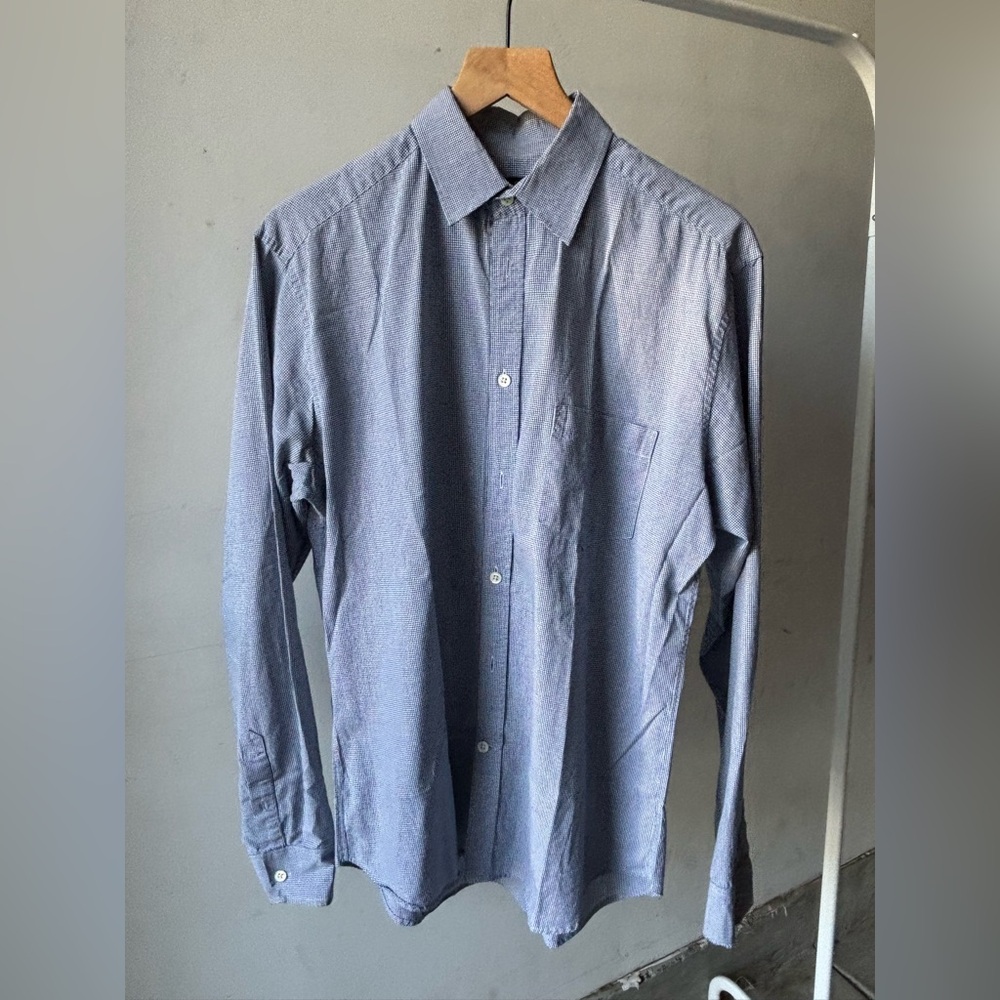SOLD - Vintage 2000s Theory Micro Gingham Dress Shirt Men’s L